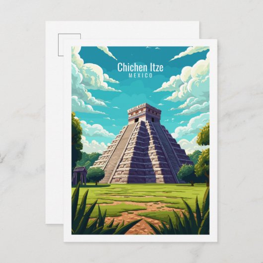 Chichen Itze Mexico vintage reisillustratie Briefkaart (Voorkant / Achterkant)