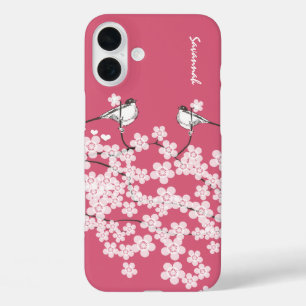 Chick a dee liefdesvogel Kersenbloesemtak iPhone 16 Plus Hoesje