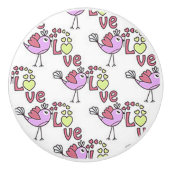 Chick-a-Dee Love Ceramic Door Knob Keramische Knop (Voorkant)