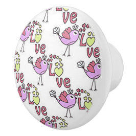 Chick-a-Dee Love Ceramic Door Knob Keramische Knop