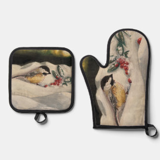 Chick-a-Dee met maretak Ovenwant & Pannenlap Set