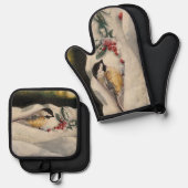 Chick-a-Dee met maretak Ovenwant & Pannenlap Set (Voorkant / Achterkant)