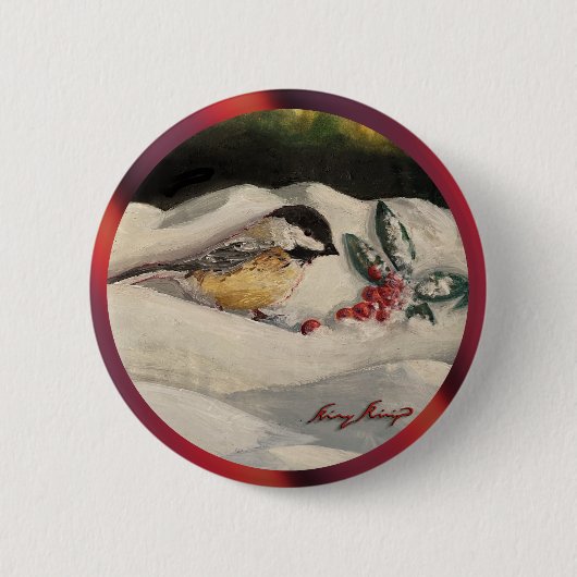 Chick-a-Dee met maretak Ronde Button 5,7 Cm (Voorkant)