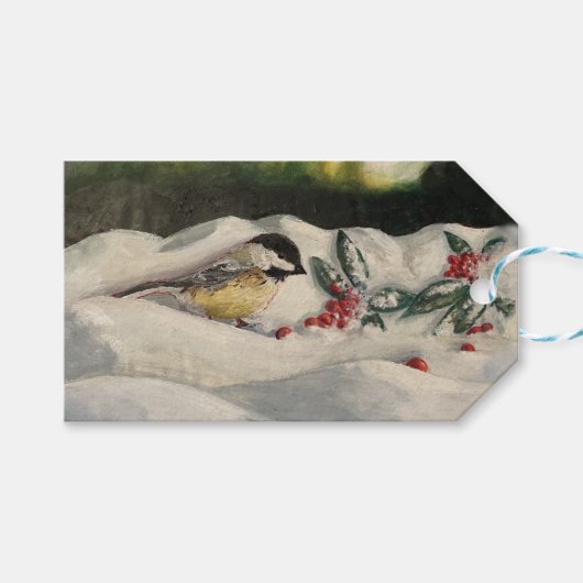 Chick-a-Dee with Mistletoe Folded Card (Blank) Cadeaulabel (Voorkant (Horizontaal))