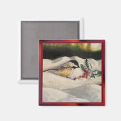 Chick-a-Dee with Mistletoe Folded Card (Blank) Magneet (Voorkant / Achterkant)