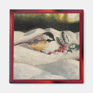 Chick-a-Dee with Mistletoe Folded Card (Blank) Magneet