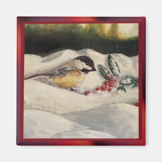 Chick-a-Dee with Mistletoe Folded Card (Blank) Magneet (Voorkant)