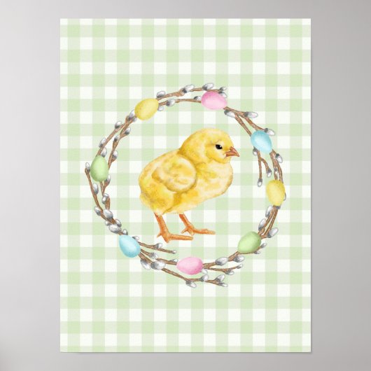 Chick And Colorful Willow Wreath Green Easter Poster (Voorkant)
