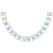 Chick And Pastel Eggs Happy Easter Blue Gingham Vlaggetjes (Alle)