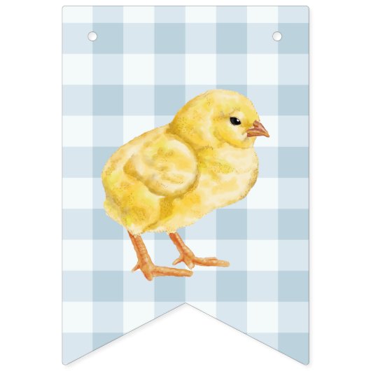 Chick And Pastel Eggs Happy Easter Blue Gingham Vlaggetjes (Tweede vlag)