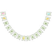 Chick And Pastel Eggs Happy Easter Green Gingham Vlaggetjes (Alle)