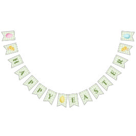 Chick And Pastel Eggs Happy Easter Green Gingham Vlaggetjes