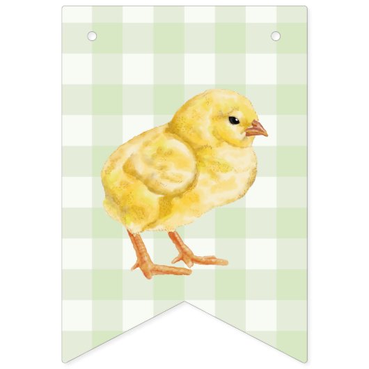 Chick And Pastel Eggs Happy Easter Green Gingham Vlaggetjes (Tweede vlag)