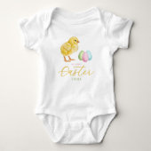 Chick And Pastel Eggs With Name Baby's 1st Easter Romper (Voorkant)