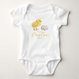 Chick And Pastel Eggs With Name Baby's 1st Easter Romper