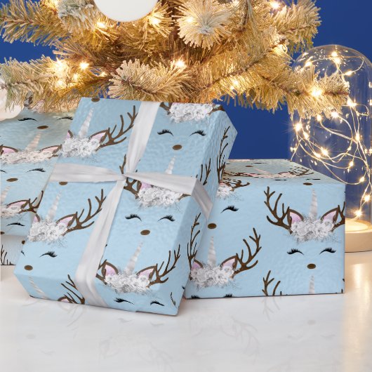 Chick baby blue unicorn rendierpatroon cadeaupapier (Feestdagen)