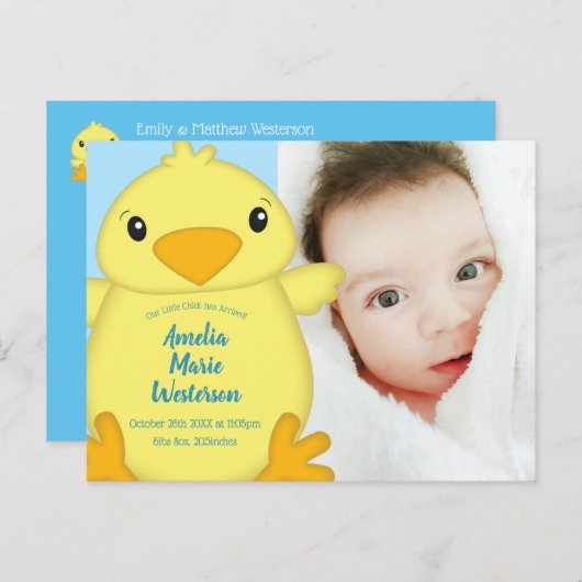 Chick Baby shower Blue Briefkaart (Voorkant / Achterkant)