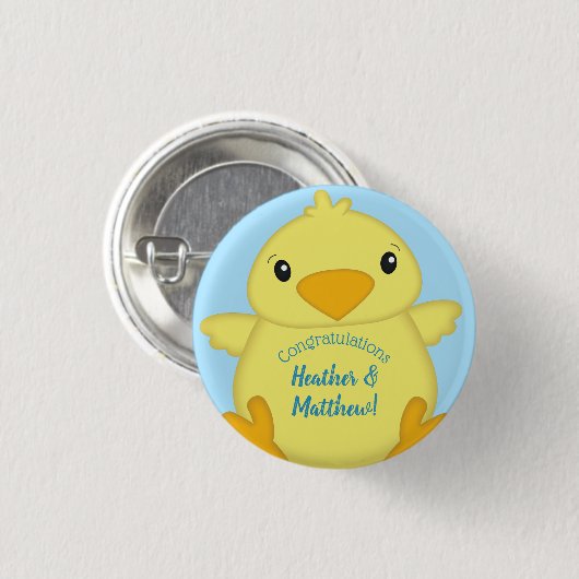Chick Baby shower Blue Ronde Button 3,2 Cm (Voorkant /achterkant)