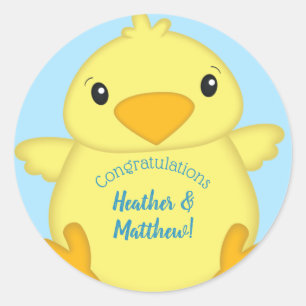 Chick Baby shower Blue Ronde Sticker