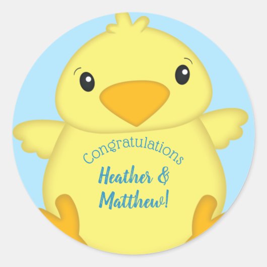 Chick Baby shower Blue Ronde Sticker (Voorkant)