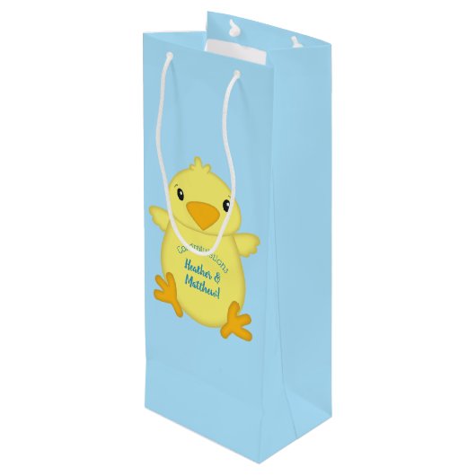Chick Baby shower Blue Wijn Cadeautas (Achterkant Gekanteld)
