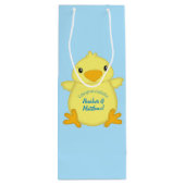Chick Baby shower Blue Wijn Cadeautas (Achterkant)