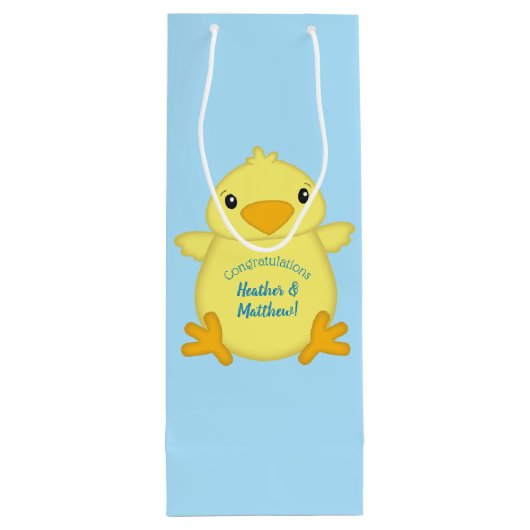 Chick Baby shower Blue Wijn Cadeautas (Achterkant)