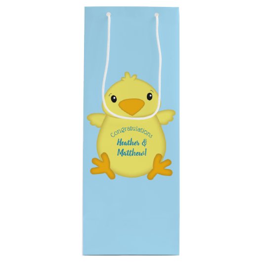 Chick Baby shower Blue Wijn Cadeautas (Voorkant)