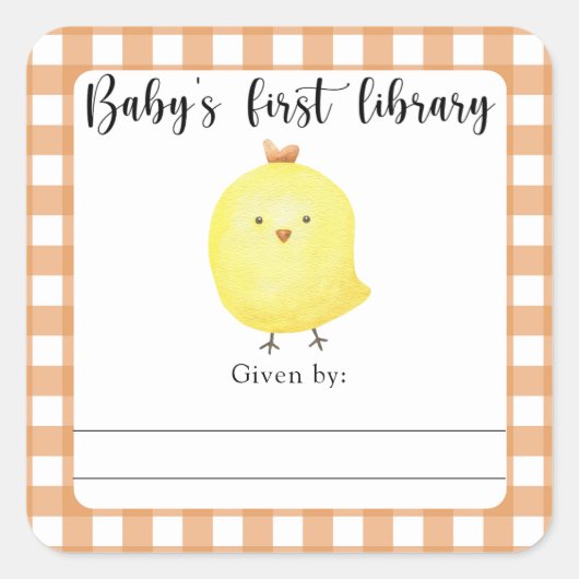 Chick Baby shower boekenplank - baby's eerste bibl Vierkante Sticker (Voorkant)