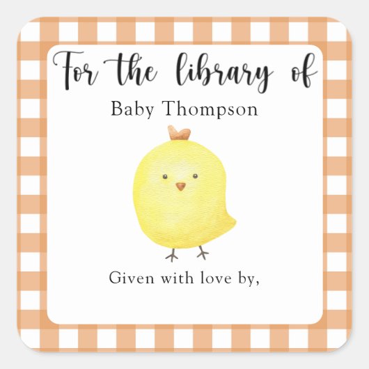 Chick Baby shower Bookplate - voor de bibliotheek Vierkante Sticker (Voorkant)