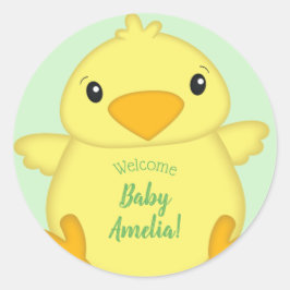 Chick Baby shower Green Ronde Sticker