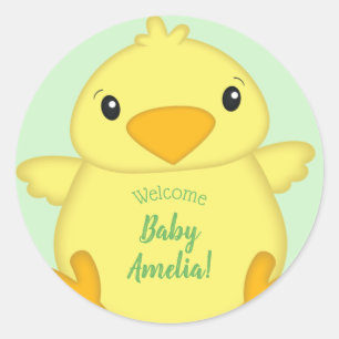 Chick Baby shower Green Ronde Sticker