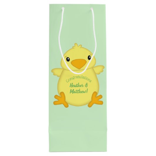 Chick Baby shower Green Wijn Cadeautas (Achterkant)