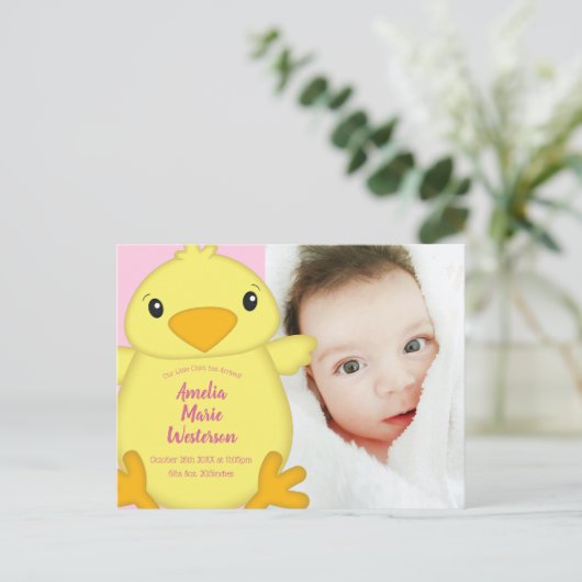 Chick Baby shower Roze Briefkaart (Staand voorkant)
