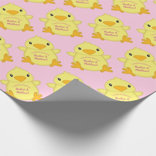 Chick Baby shower Roze Cadeaupapier (Hoek)