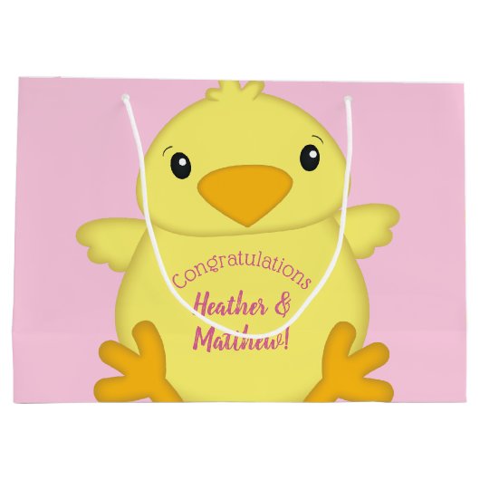 Chick Baby shower Roze Groot Cadeauzakje (Achterkant)