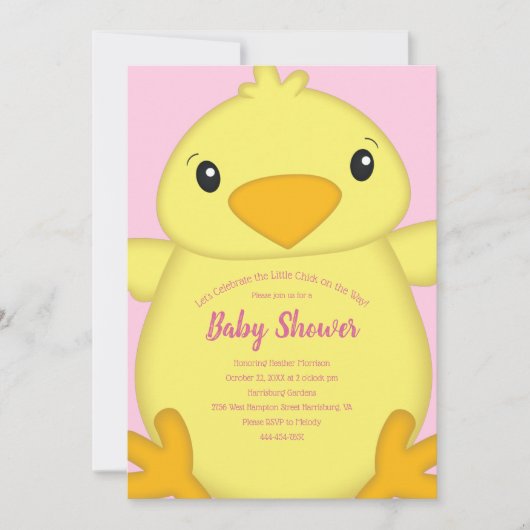 Chick Baby shower Roze Kaart (Voorkant)