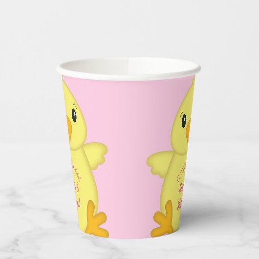 Chick Baby shower Roze Papieren Bekers (Links)