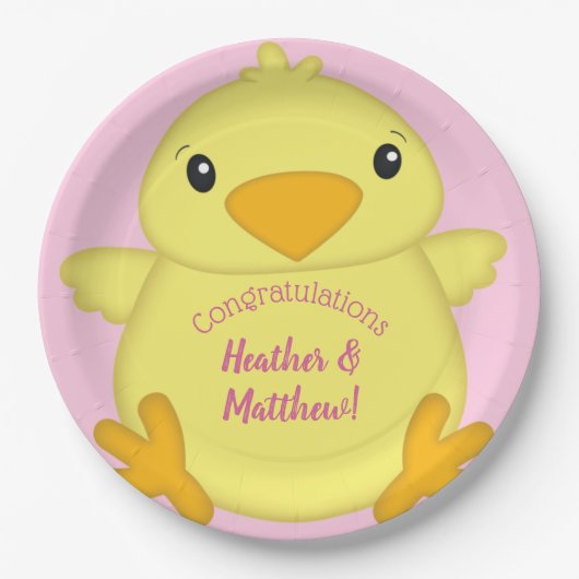 Chick Baby shower Roze Papieren Bordje (Voorkant)