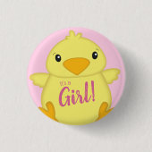 Chick Baby shower Roze Ronde Button 3,2 Cm (Voorkant)