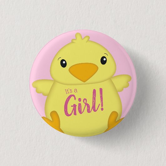 Chick Baby shower Roze Ronde Button 3,2 Cm (Voorkant)