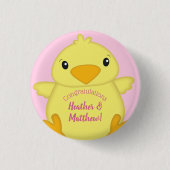 Chick Baby shower Roze Ronde Button 3,2 Cm (Voorkant)