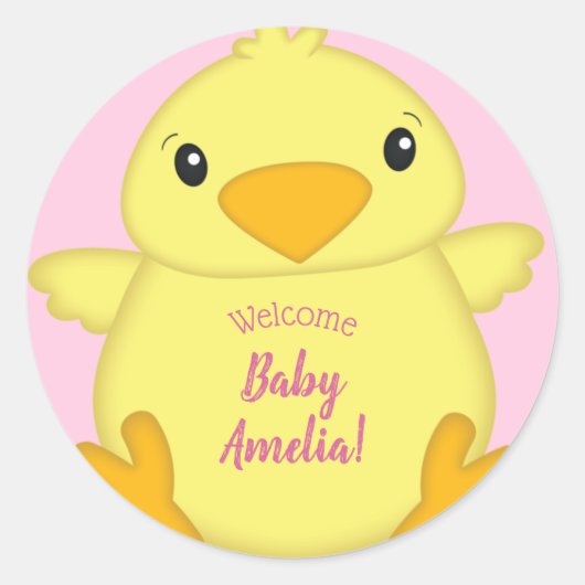 Chick Baby shower Roze Ronde Sticker (Voorkant)