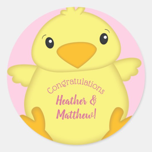 Chick Baby shower Roze Ronde Sticker (Voorkant)