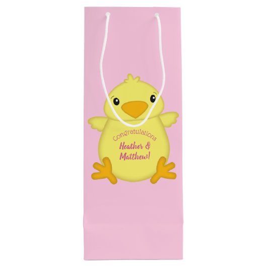 Chick Baby shower Roze Wijn Cadeautas (Achterkant)