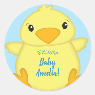 Chick Baby shower Spring Blue Ronde Sticker