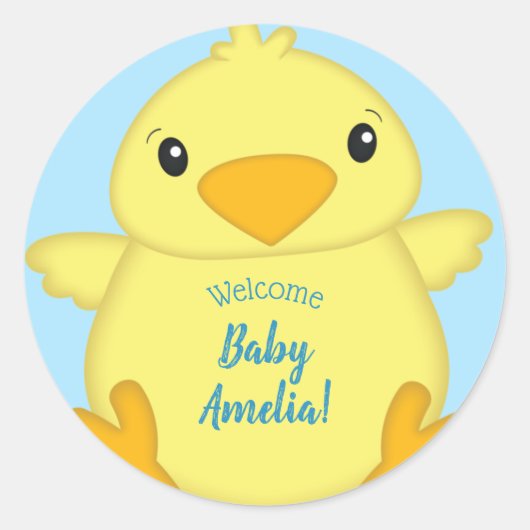 Chick Baby shower Spring Blue Ronde Sticker (Voorkant)