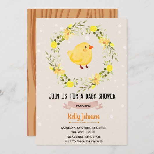 Chick baby shower verjaardaguitnodiging kaart (Voorkant / Achterkant)