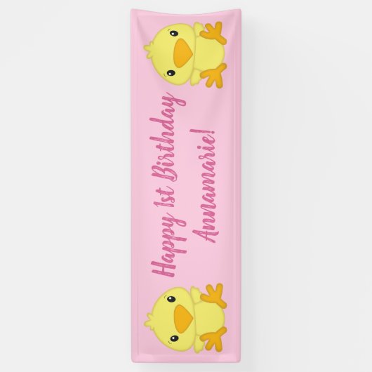 Chick Birthday Party Pink Spandoek (Verticaal)