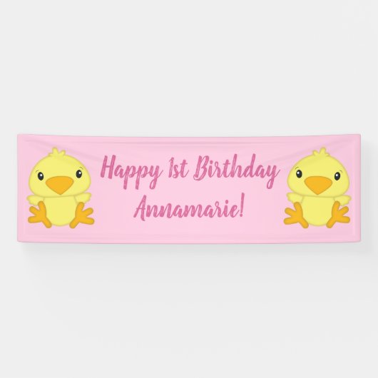 Chick Birthday Party Pink Spandoek (Horizontaal)
